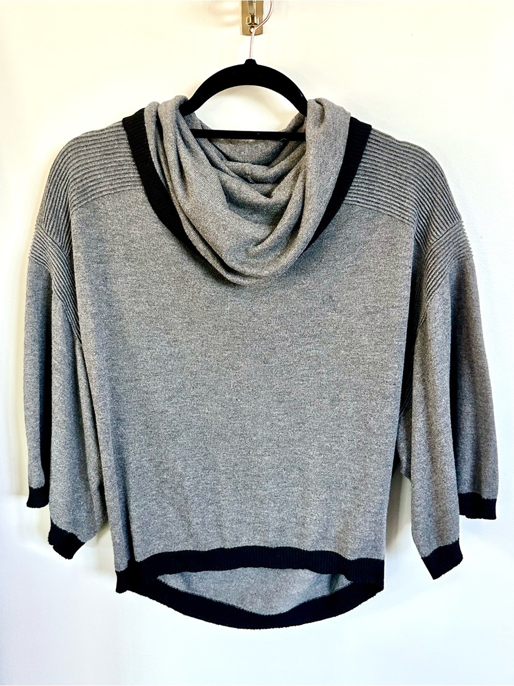 Blanc Noir Women’s S Gray Black Cashmere Blend Cowl Neck Dolman Sweater
